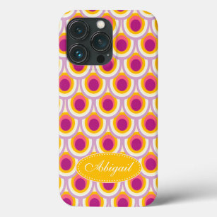 Peacock pattern yellow pink name  iPhone 13 pro case