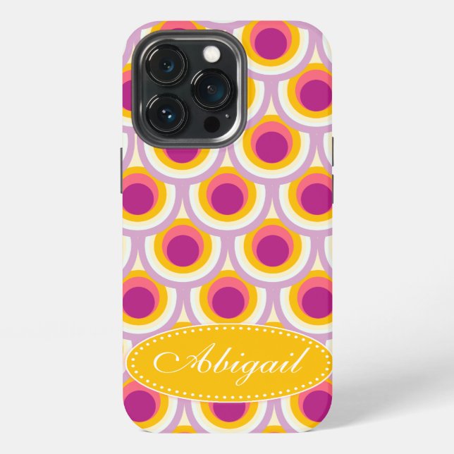 Peacock pattern yellow pink name  iphone case (Back)