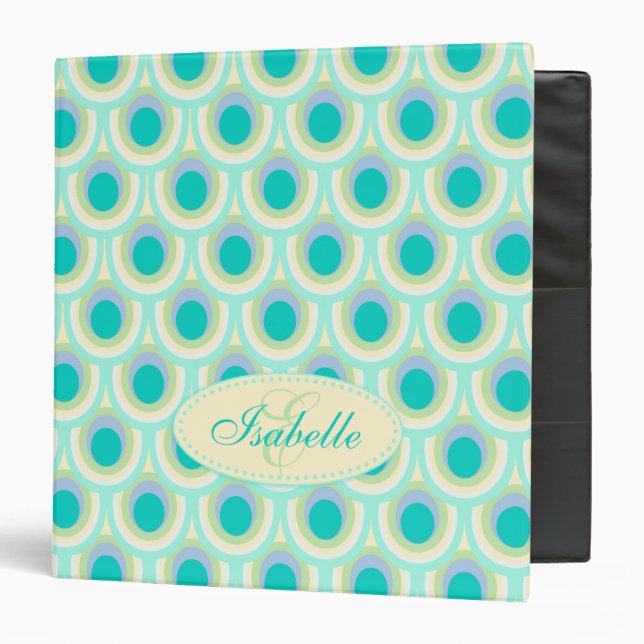 Peacock patterned aqua mint add your name folder (Front/Inside)