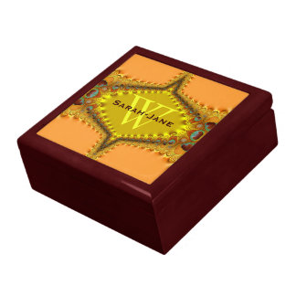 Peacock Peach & Gold Satin Lace Monogram Gift Box