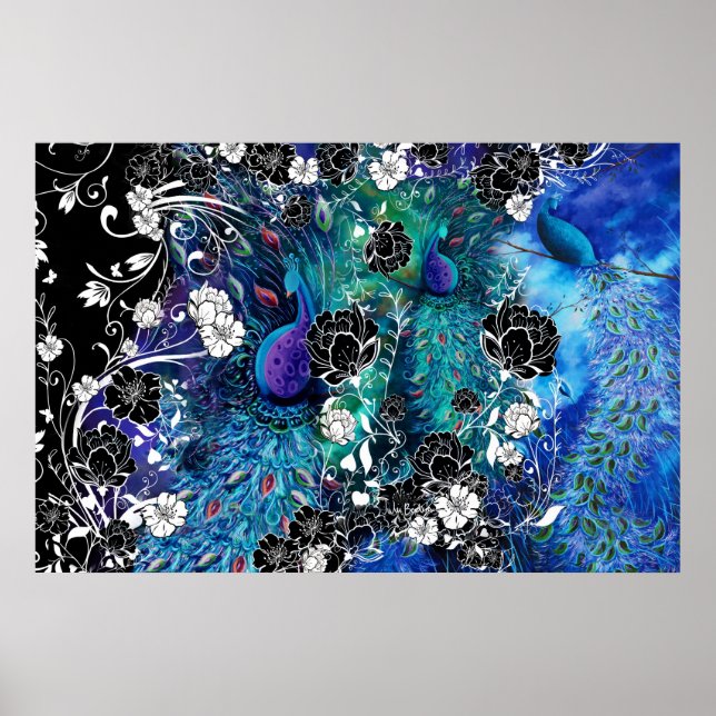 Peacock Peacock Feather Flower Garden Poster (Front)