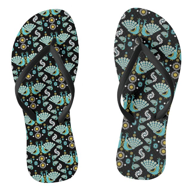 Peacock Peafowl Bird Folk Art    Flip Flops (Footbed)