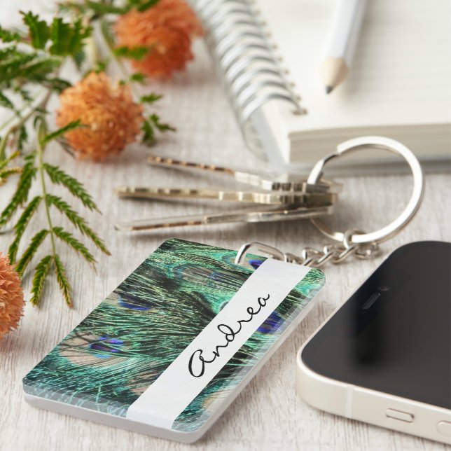 Peacock, Peafowl, Peacock Tail, Your Name Keychain (Front Right)