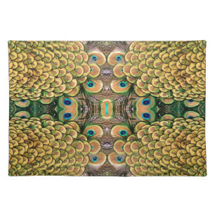 Peacock Peahen Peafowl Feathers Colorful Mirror Cloth Placemat