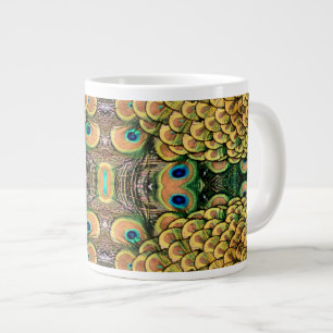 Peacock Peahen Peafowl Feathers Colorful Mirror Large Coffee Mug