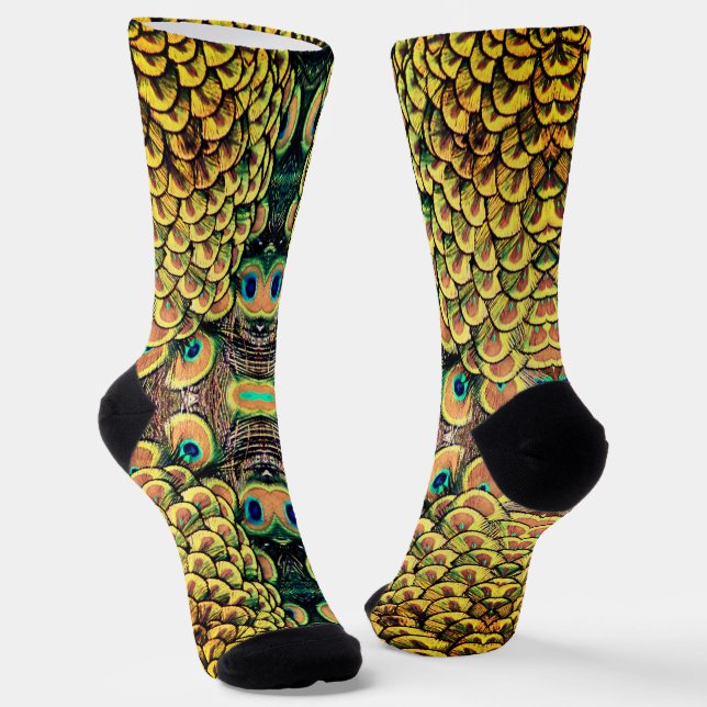 Peacock Peahen Peafowl Feathers Colorful Mirror Socks (Angled)