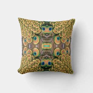 Peacock Peahen Peafowl Feathers Colorful Mirror Throw Pillow