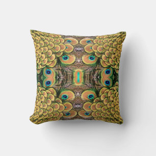Peacock Peahen Peafowl Feathers Colorful Mirror Throw Pillow