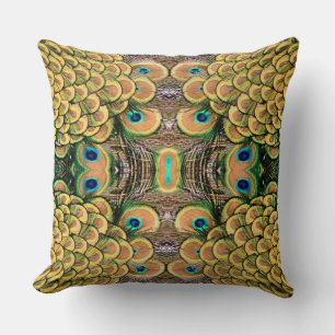 Peacock Peahen Peafowl Feathers Colorful Mirror Throw Pillow
