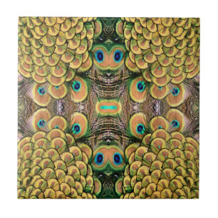 Peacock Peahen Peafowl Feathers Colorful Mirror Tile