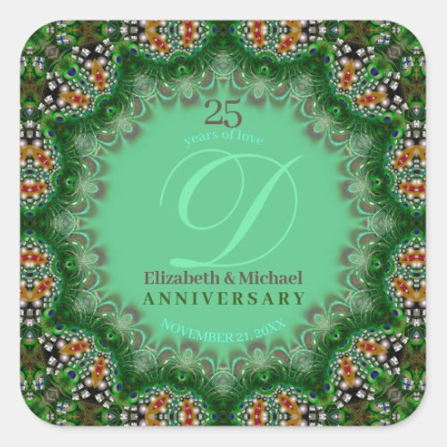 Peacock Pearl Fractal Lace Anniversary Square Sticker