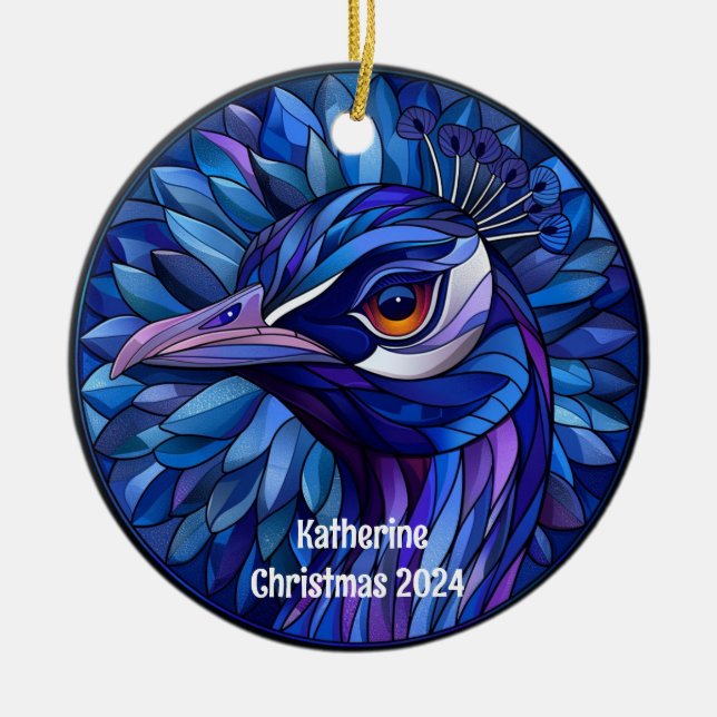 Peacock Personalized Christmas Ornament (Front)