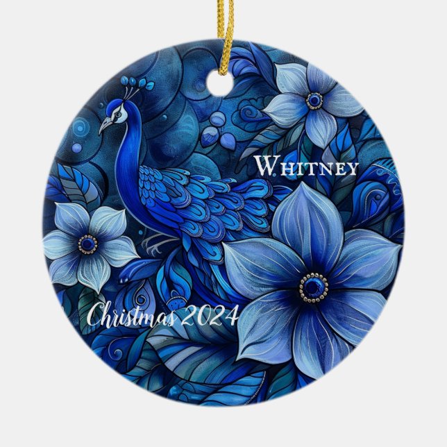 Peacock Personalized Christmas Ornament (Front)