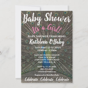 PEACOCK PHOTO BABY GIRL SHOWER INVITATION