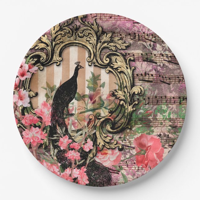 Peacock Pink French Wedding Supplies Paper Plates (Front)