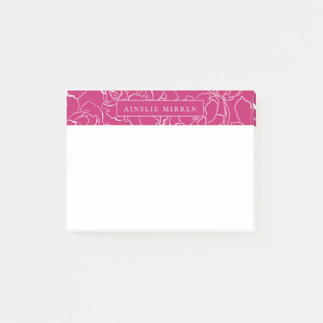 Peacock Pink Simply Floral Personalized Post-it Notes (Front)