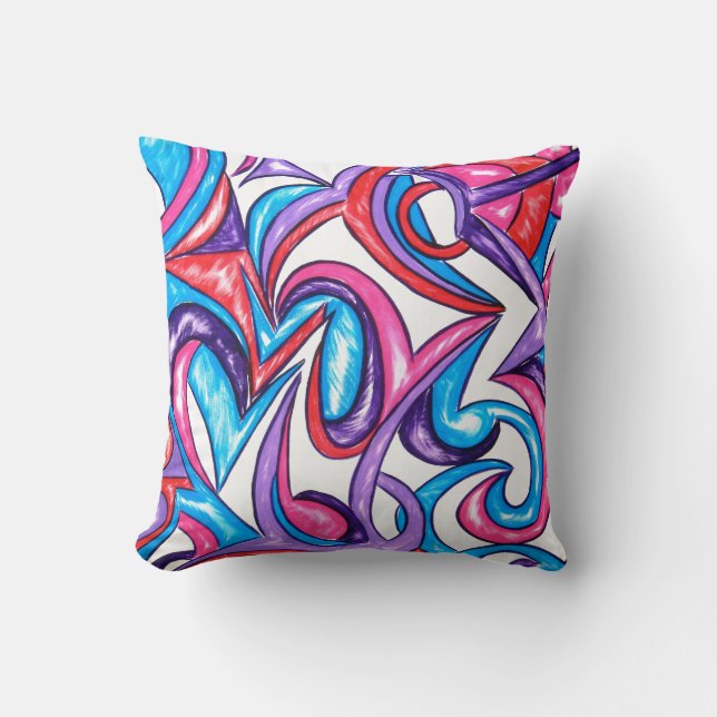 Peacock Plumage - Abstract Art Hand Painted Throw Pillow (Front)