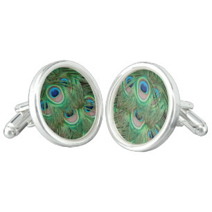 Peacock plumage cufflinks