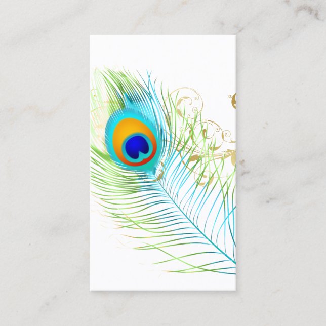 PEACOCK PLUME+FILIGREE SWIRLS BUSINESS CARD (Front)