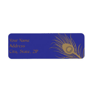 Peacock Plume in Gold and Navy Blue Label