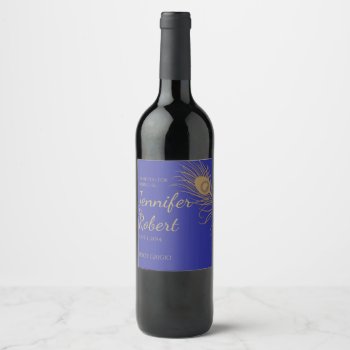 Peacock Plume In Gold And Navy Blue Wine Label by NoteableExpressions at Zazzle