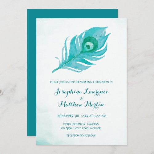 Peacock Plume Monogram Wedding Invitations