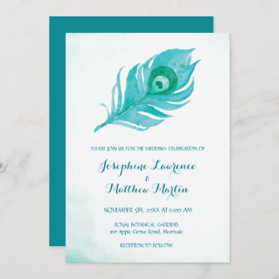 Peacock Plume Monogram Wedding Invitations