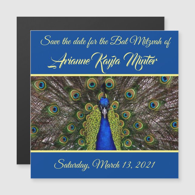 Peacock Plume Save the Date Magnetic Card (Front/Back)