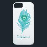 Peacock Plume Watercolor iPhone 8/7 Case<br><div class="desc">This peacock feather cover is the perfect gift for a bride, bridesmaid, mother or a special friend. Personalize it with a name. This product is part of the Peacock Plume Wedding Collection which includes a range of wedding stationery and bridal gifts featuring this design. Please visit the collection page in...</div>
