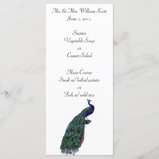 Peacock Plume Wedding Reception Menu