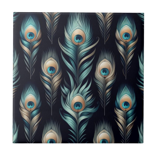 Peacock Plumes Ceramic Tile (Front)