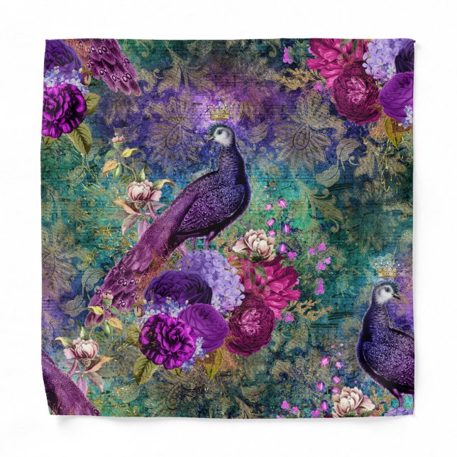Peacock Pocket Square Bandana (Front)