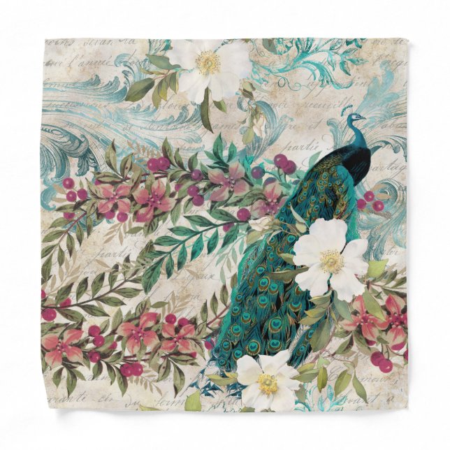 Peacock Pocket Square Bandana (Front)