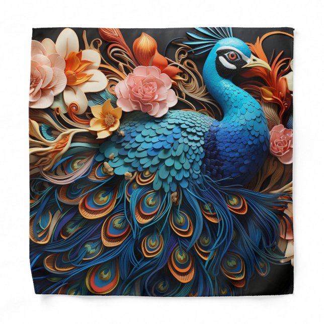 Peacock Pocket Square Bandana (Front)