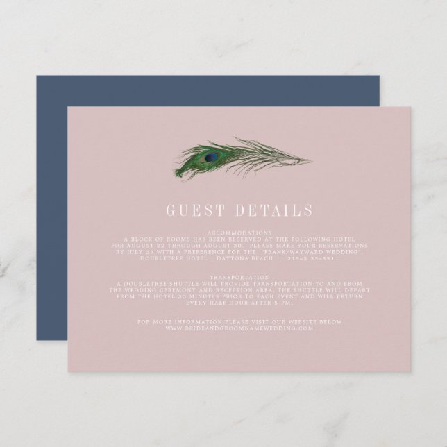Peacock Poise | Wedding Guest Peach Enclosure Card (Front/Back)
