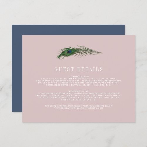 Peacock Poise  Wedding Guest Peach Enclosure Card