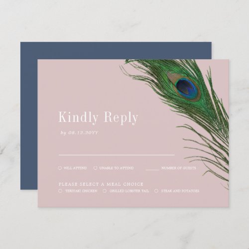 Peacock Poise  Wedding Peach Reply Meal Choice RS RSVP Card