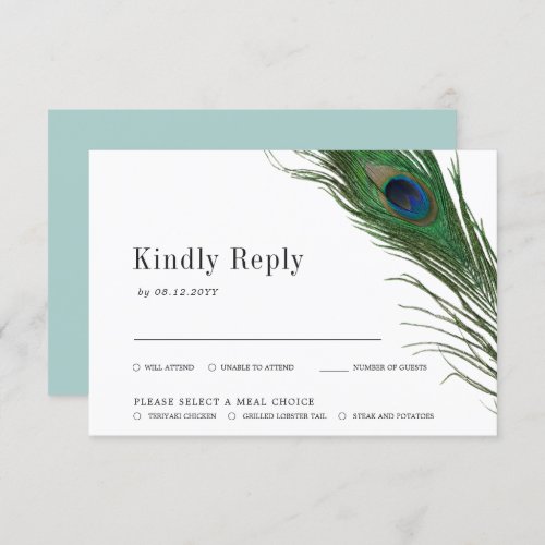 Peacock Poise  Wedding Reply Card Meal Choice