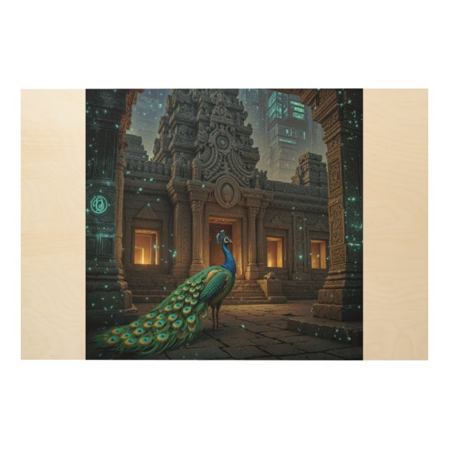 Peacock Portal to Eternal Wonder Wood Wall Art (Front)