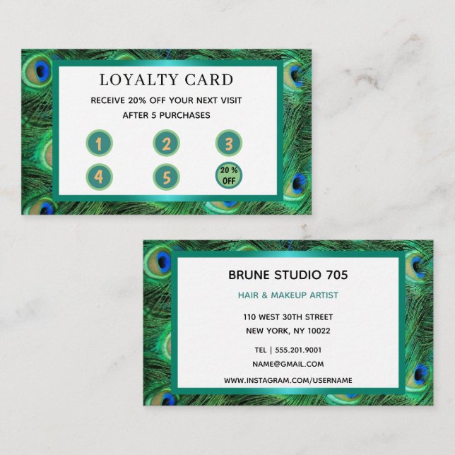 Peacock Pretty Tail Green Feathers Loyalty Card (Front/Back)