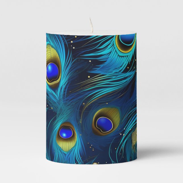 Peacock Pride Pillar Candle (Front)