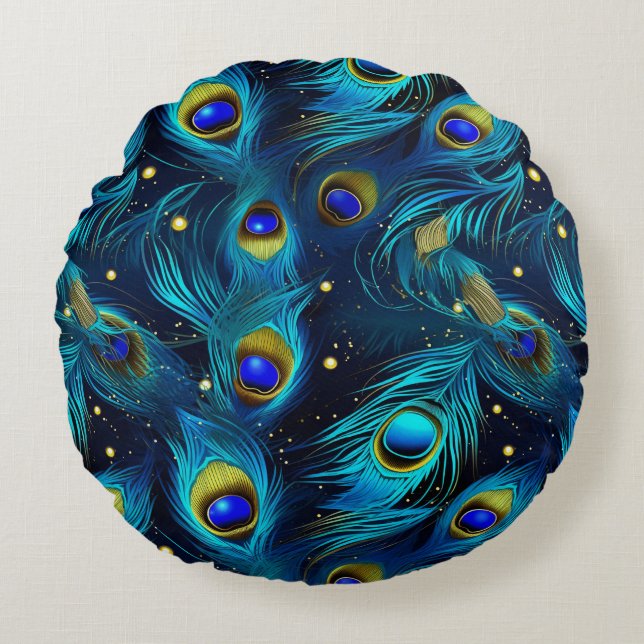 Peacock Pride Round Pillow (Front)