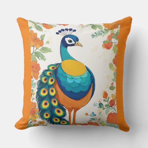 Peacock printed cute Throw Pillow