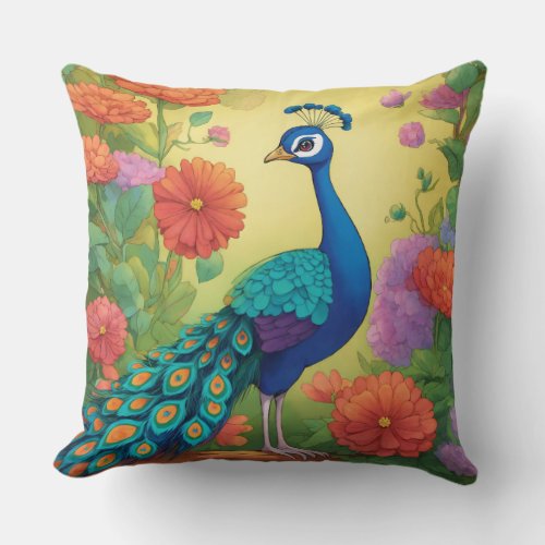 Peacock printed cute Throw Pillow