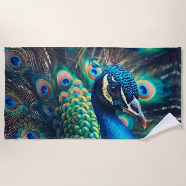 Peacock Profile Beach Towel (Front)