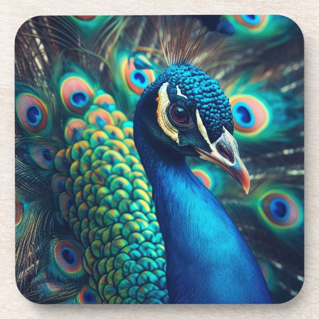 Peacock Profile Beverage Coaster (Front)
