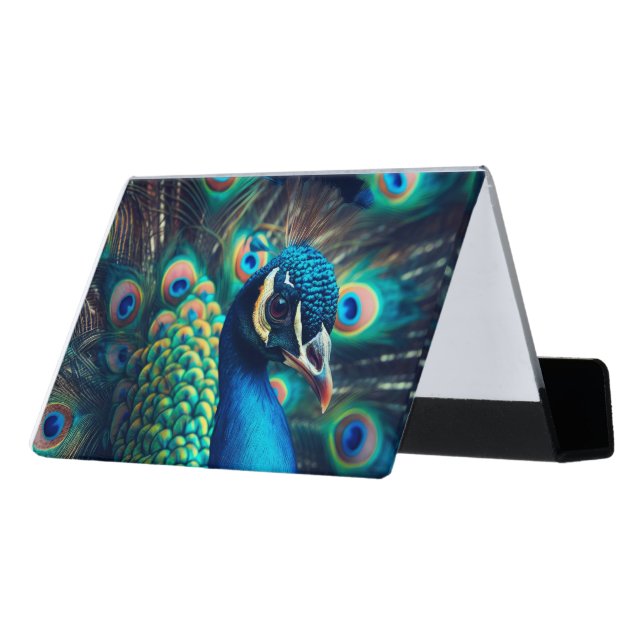 Peacock Profile Desk Business Card Holder (Angled Back)