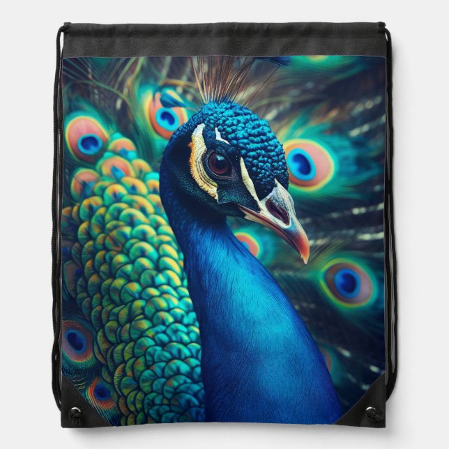 Peacock Profile Drawstring Bag (Front)