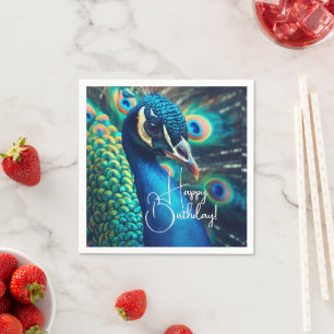 Peacock Profile Happy Birthday Napkins