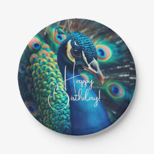 Peacock Profile Happy Birthday Paper Plates